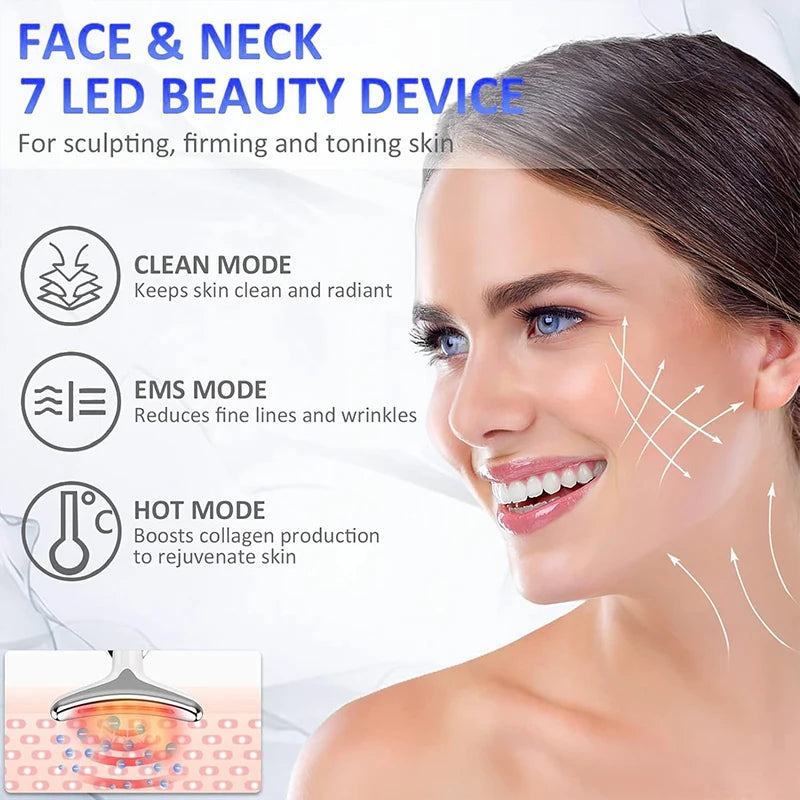 Dispositivo EMS Lifting Facial e Pescoço com Luz LED 7 Cores – Anti-Rugas e Queixo Duplo