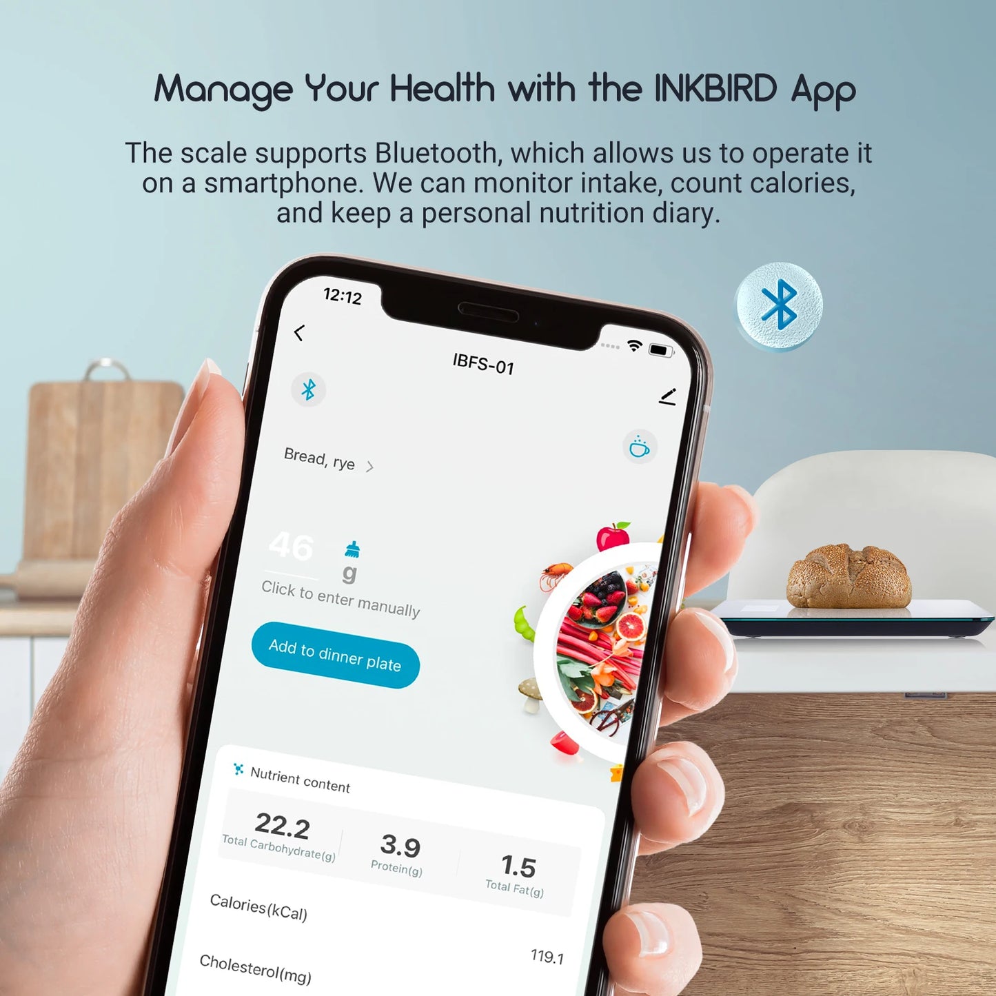 Balança de Cozinha Bluetooth Digital de Alta Precisão – Nutrição Inteligente e Controle de Calorias