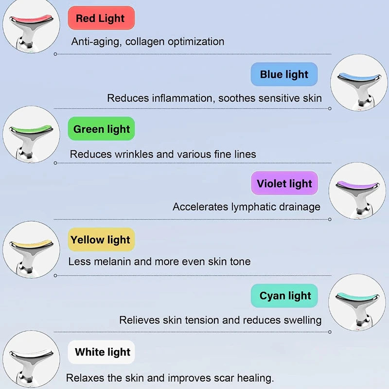 Dispositivo EMS Lifting Facial e Pescoço com Luz LED 7 Cores – Anti-Rugas e Queixo Duplo