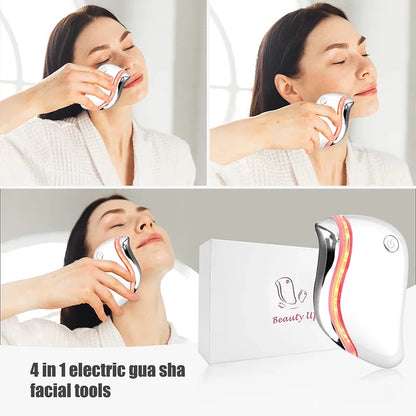 Massageador Elétrico 4 em 1 Gua Sha com Aquecimento, Vibração e Luz Vermelha
