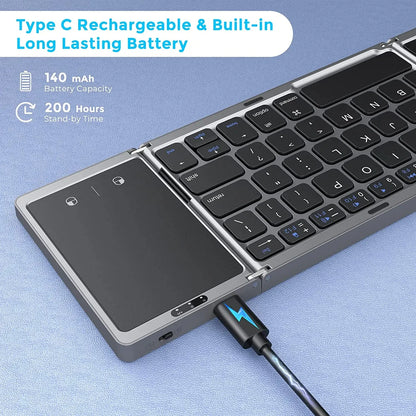 Teclado Bluetooth Dobrável com Touchpad – Mini Teclado Portátil para Windows, Android e iOS
