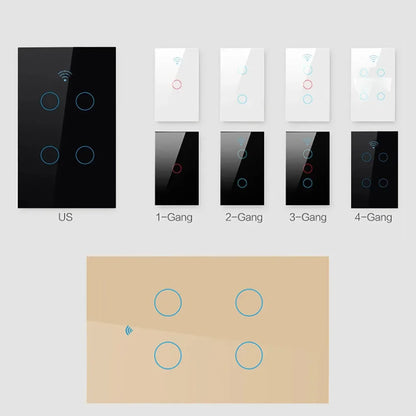 Interruptor de Parede WiFi Inteligente com Painel de Vidro Touch (1/2/3/4 Gang)